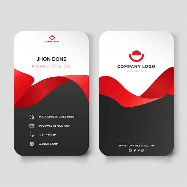 Tarjeta de visita vertical moderna con cinta roja