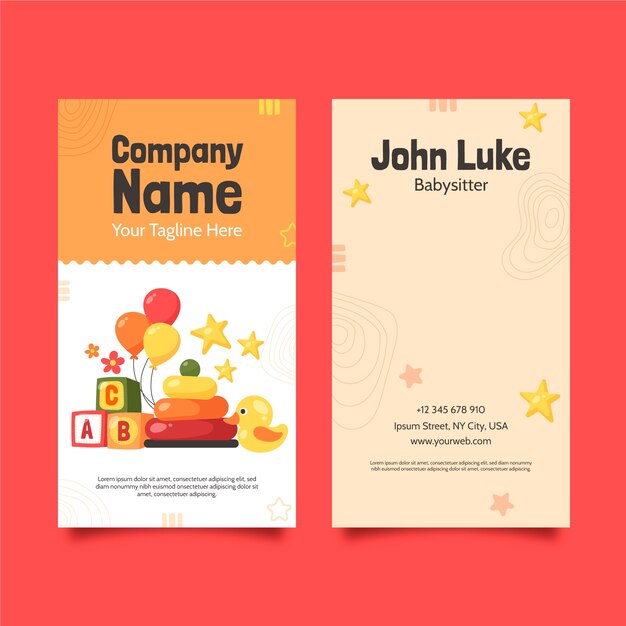 Tarjeta de visita vertical de trabajo de niñera de diseño plano