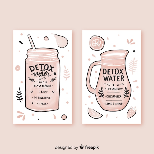 Tarjetas acuarela zumo frutas detox