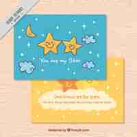 Vector gratuito tarjetas adorables de estrellas dibujadas a mano