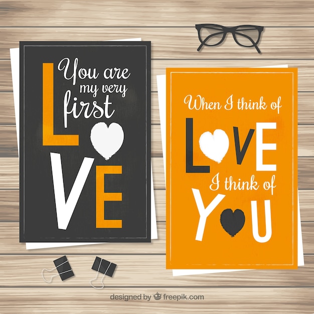 Vector gratuito tarjetas de amor retro