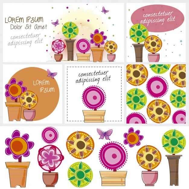 Tarjetas y banners con coloridas flores