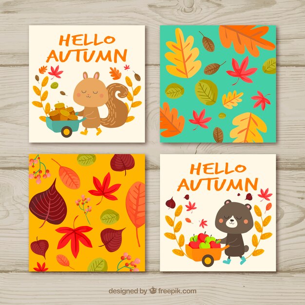 Tarjetas coloridas de otoño
