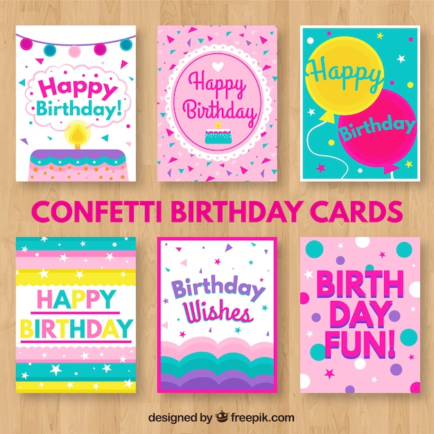 Vector gratuito tarjetas de cumpleaños con confeti