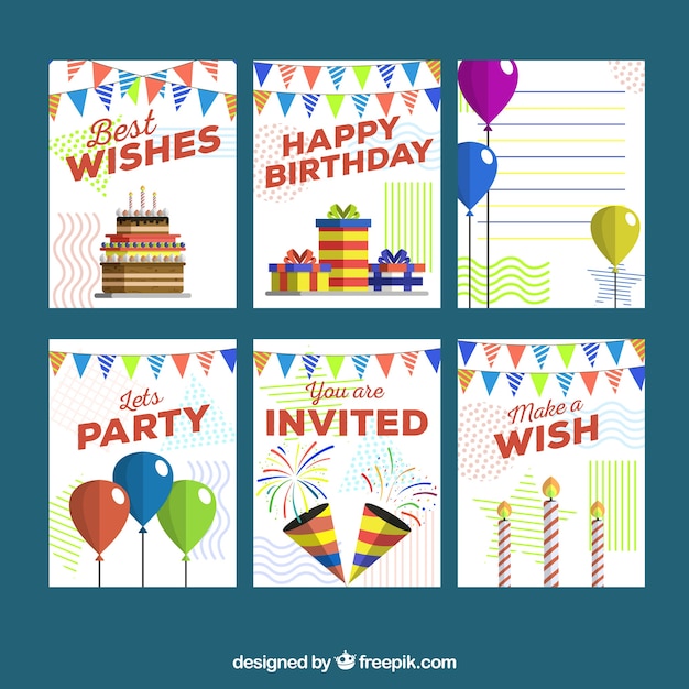 Vector gratuito tarjetas de cumpleaños en diseño plano