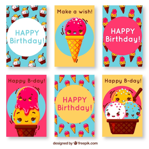 Vector gratuito tarjetas de cumpleaños con helados