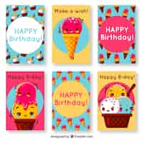 Vector gratuito tarjetas de cumpleaños con helados