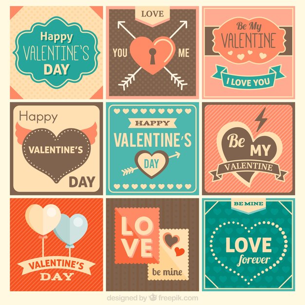 Tarjetas del día de san valentín en un estilo retro