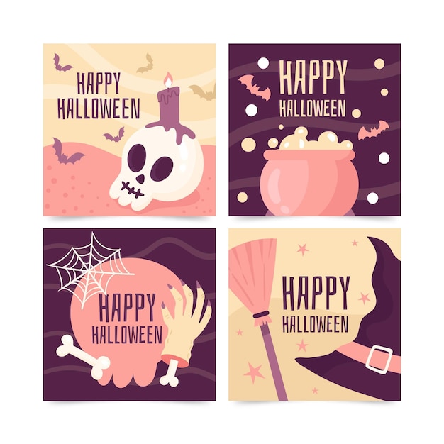 Vector gratuito tarjetas dibujadas para evento de halloween