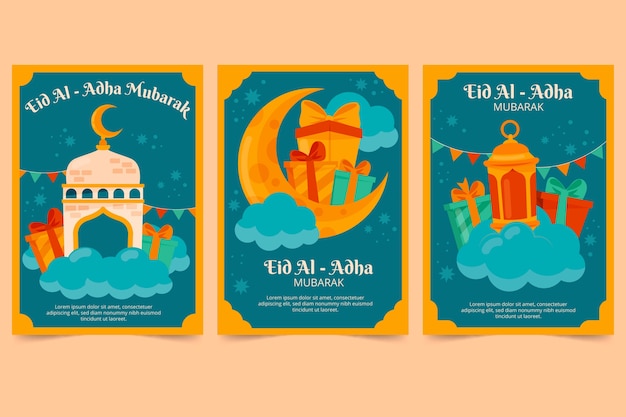 Vector gratuito tarjetas eid al-adha mubarak dibujadas a mano