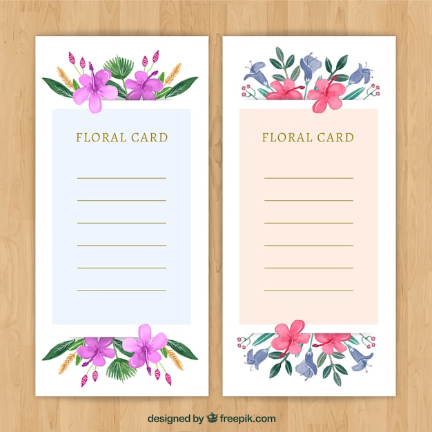 Vector gratuito tarjetas elegantes florales de acuarela