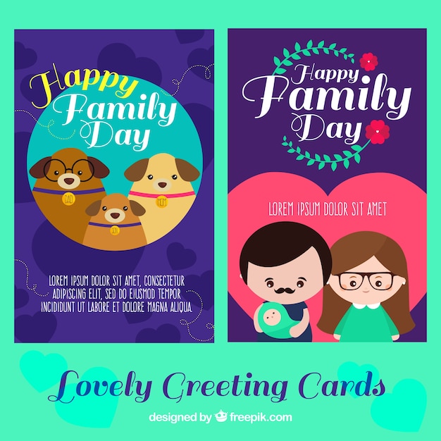 Vector gratuito tarjetas de felicitación adorables para el día internacional de las familias