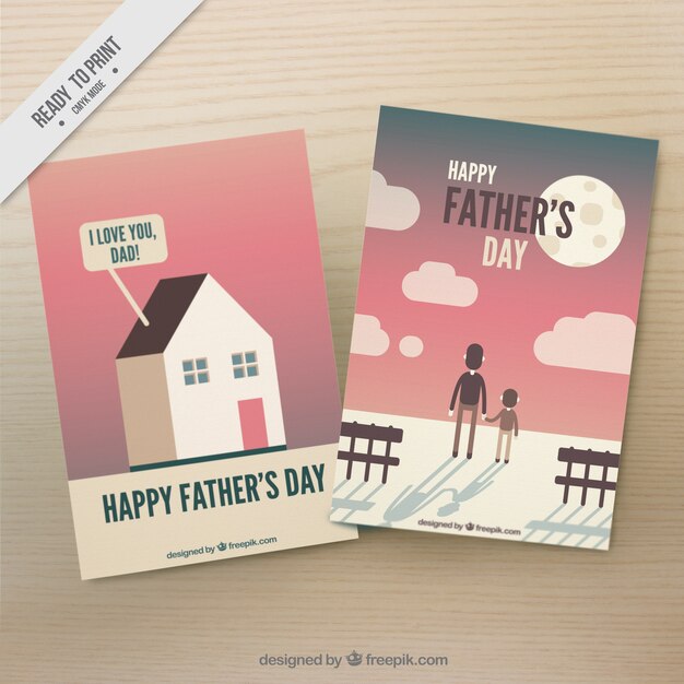 Tarjetas de felicitación decorativas en diseño plano para el día del padre