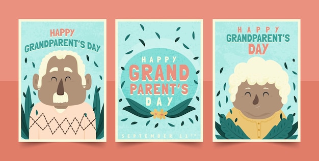Vector gratuito tarjetas de felicitación del día de los abuelos dibujadas a mano