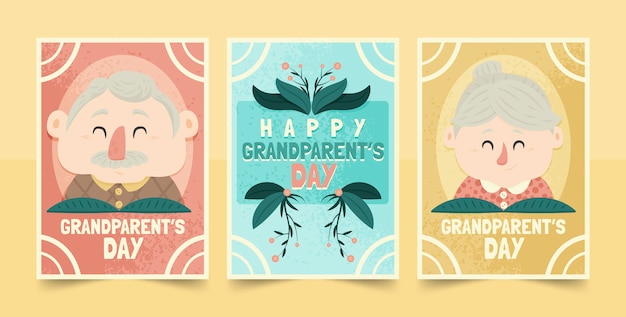 Vector gratuito tarjetas de felicitación del día de los abuelos dibujadas a mano