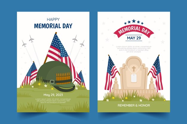 Tarjetas de felicitación planas para la celebración del día conmemorativo de estados unidos