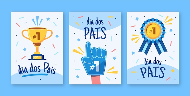 Tarjetas de felicitación planas para la celebración del día del padre brasileño.