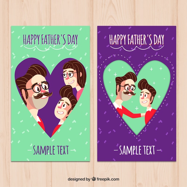 Vector gratuito tarjetas de feliz día del padre con corazones