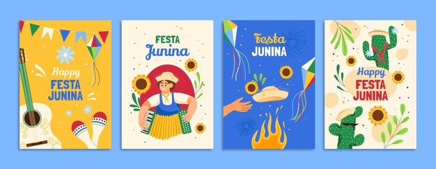 Tarjetas festas juninas planas dibujadas a mano