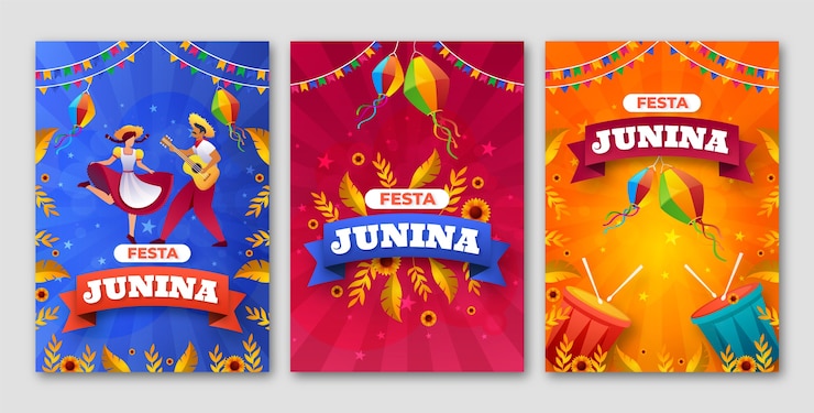 Vector gratuito tarjetas de fiesta juninas degradadas