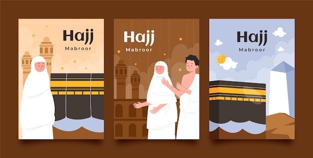 Tarjetas de hajj mubarak dibujadas a mano