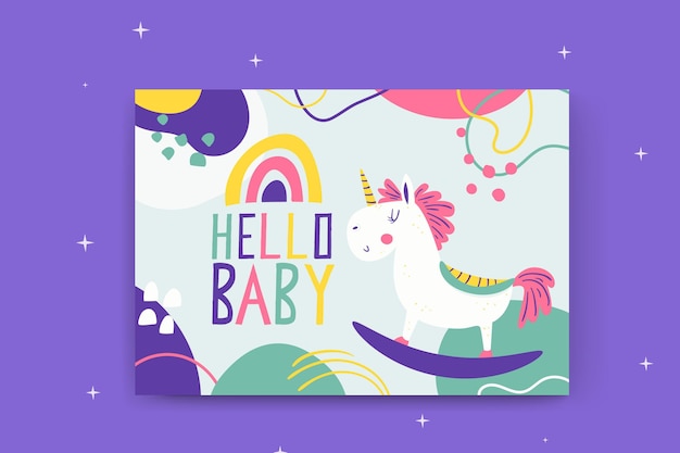 Vector gratuito tarjetas infantiles pintadas abstractas con unicornio