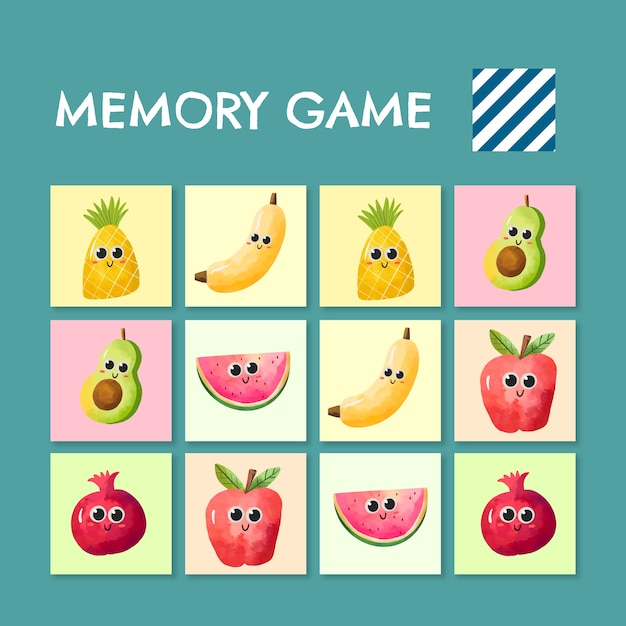 Tarjetas de juego de memoria de acuarela