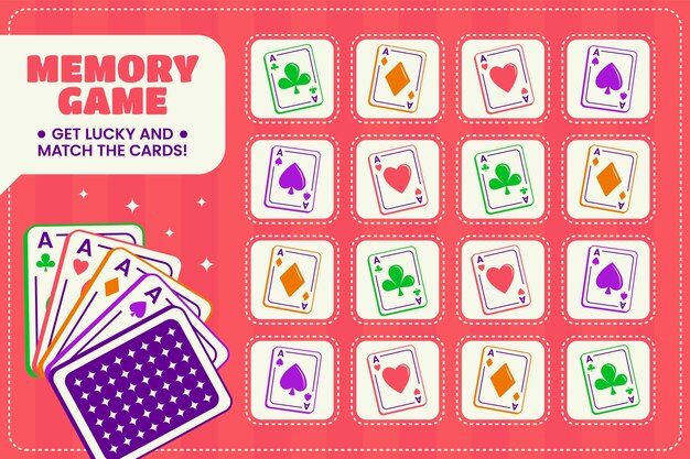 Tarjetas de juego de memoria dibujadas a mano