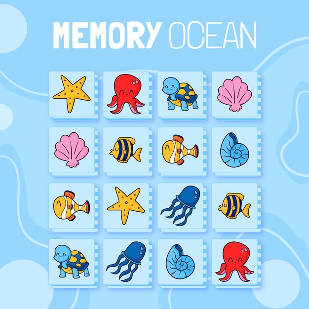 Tarjetas de juego de memoria dibujadas a mano