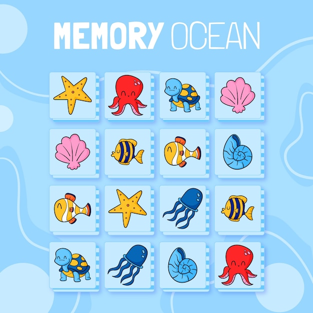 Tarjetas de juego de memoria dibujadas a mano