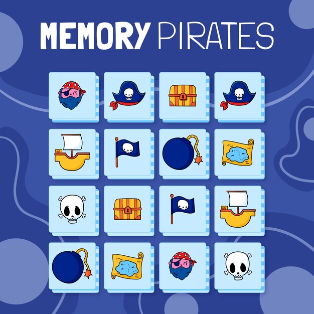 Tarjetas de juego de memoria dibujadas a mano