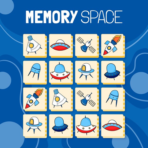 Tarjetas de juego de memoria dibujadas a mano