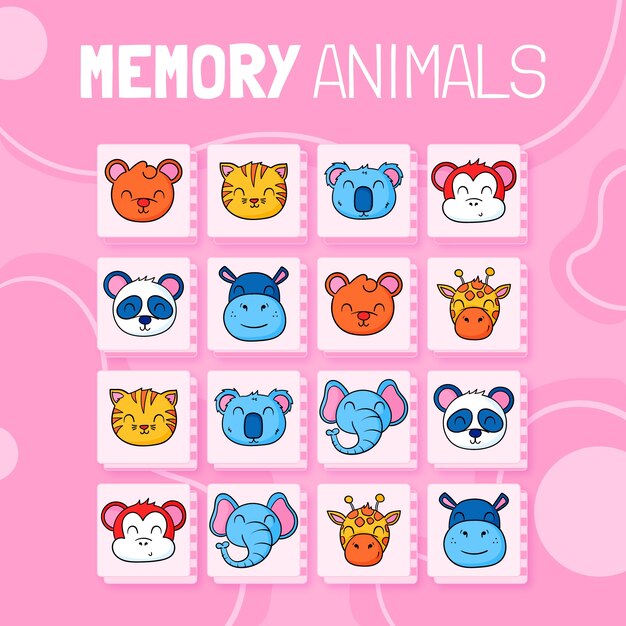 Tarjetas de juego de memoria dibujadas a mano
