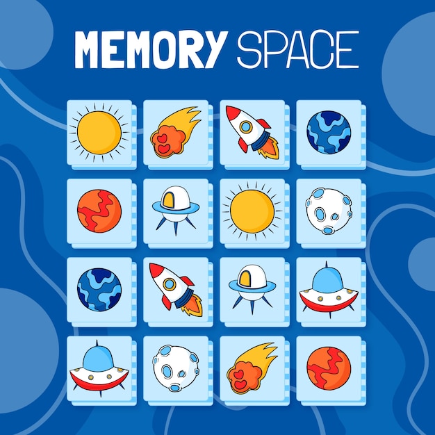 Tarjetas de juego de memoria dibujadas a mano