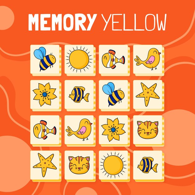 Tarjetas de juego de memoria dibujadas a mano