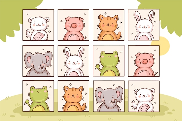 Tarjetas de juego de memoria dibujadas a mano