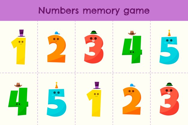 Tarjetas de juego de memoria dibujadas a mano
