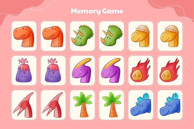 Tarjetas de juego de memoria dibujadas a mano