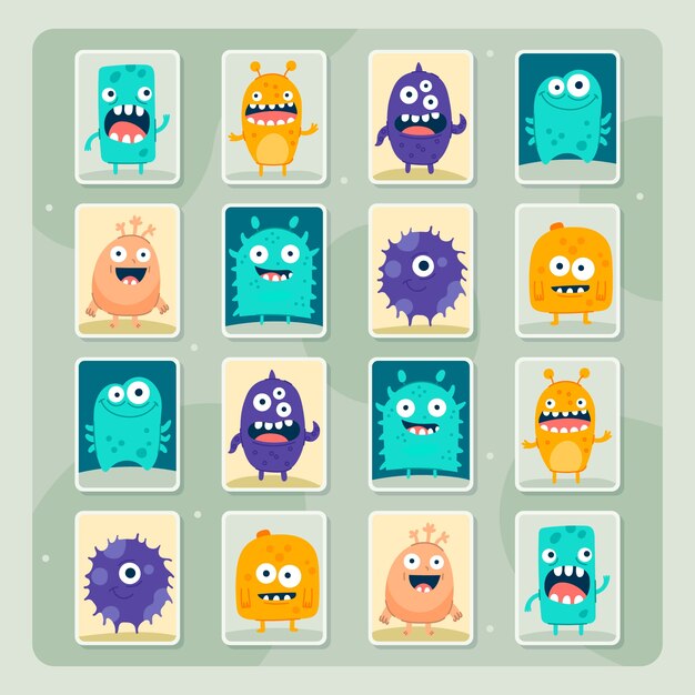 Tarjetas de juego de memoria dibujadas a mano