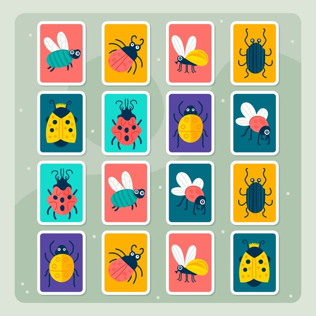 Tarjetas de juego de memoria dibujadas a mano