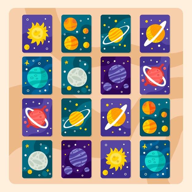Tarjetas de juego de memoria dibujadas a mano