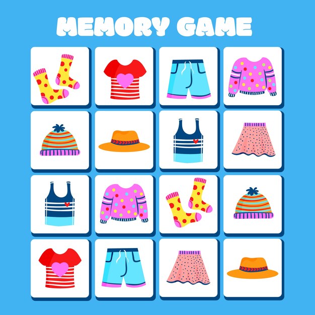 Tarjetas de juego de memoria dibujadas a mano