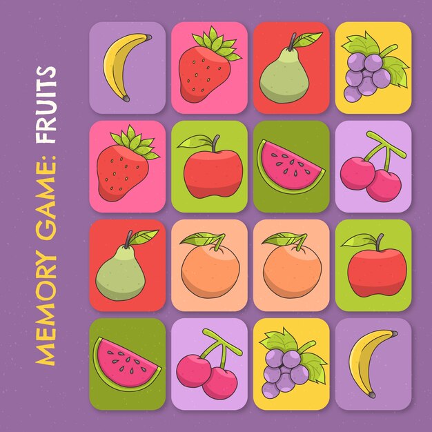 Tarjetas de juego de memoria dibujadas a mano