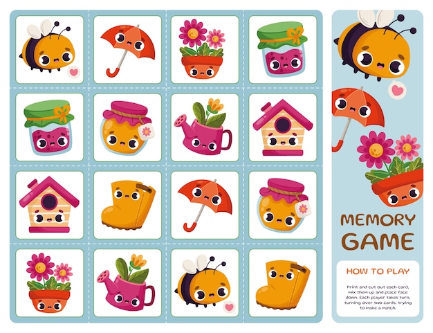 Vector gratuito tarjetas de juego de memoria dibujadas a mano