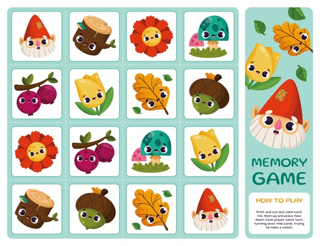 Tarjetas de juego de memoria dibujadas a mano