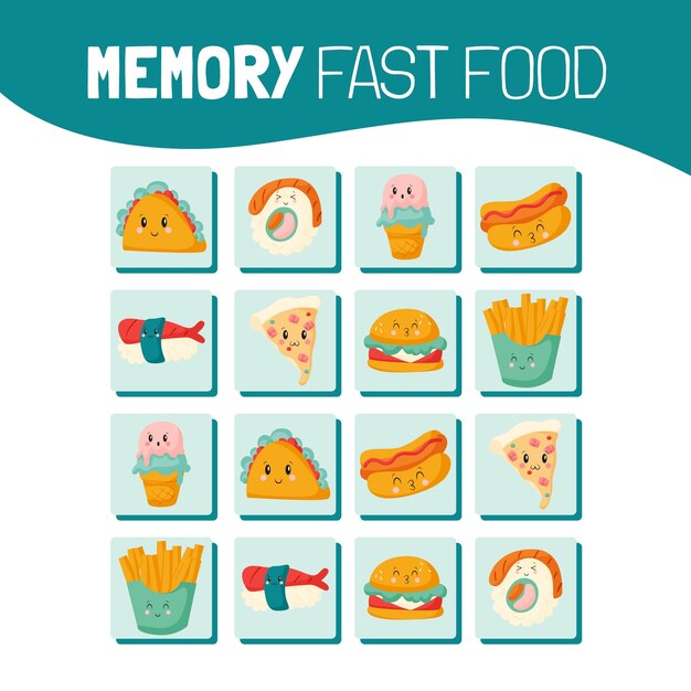 Tarjetas de juego de memoria de diseño plano