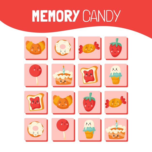 Tarjetas de juego de memoria de diseño plano