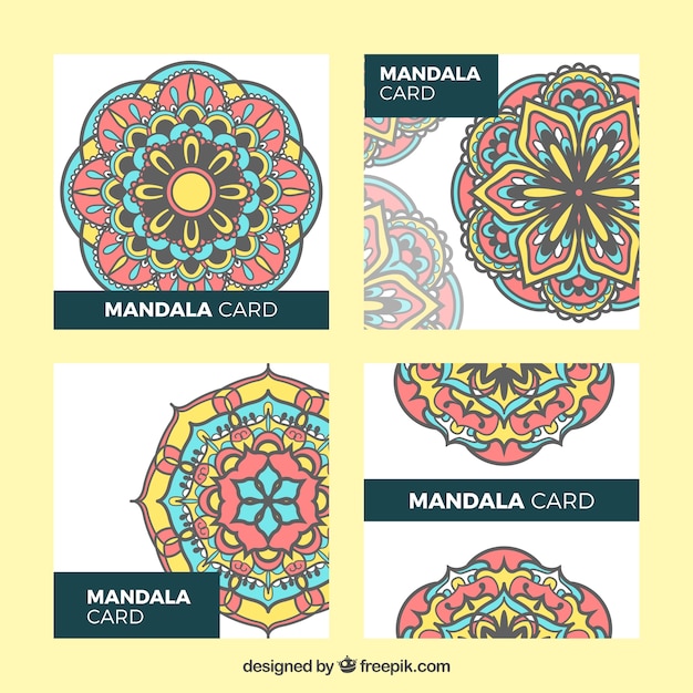 Vector gratuito tarjetas mandala, a todo color