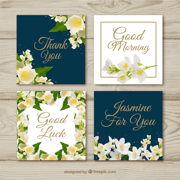 Vector gratuito tarjetas modernas con flores de jazmín