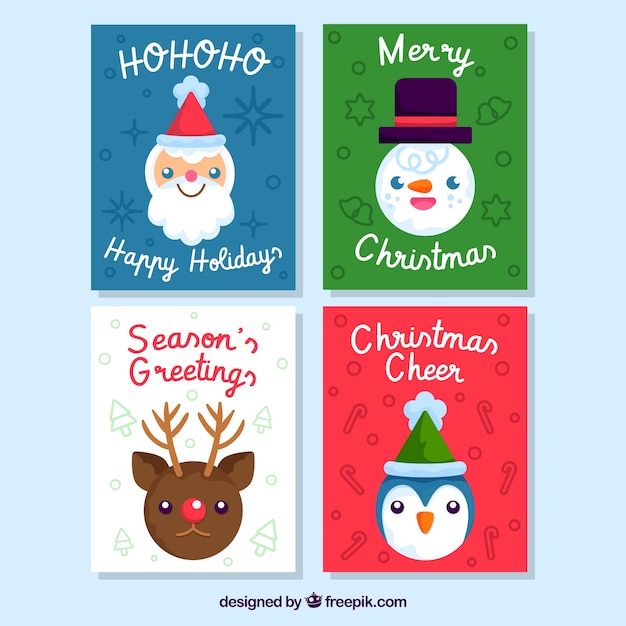 Vector gratuito tarjetas de navidad con caras sonrientes